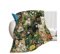 Cat Throw Blanket Ultra Soft Cozy Deer Flower Cats Blanket Fleece Fuzzy Plush Cat Lovers Decor Gifts for Women Girls Adults Couch Sofa 50"x40"