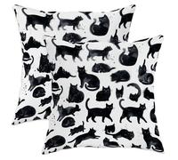 Cat Throw Pillow Covers Set of 2, Modern Fanciful Silhouette Curled N/a Black Soft Velvet Washable Cushion Covers Pillow for Living Room Bedroom Loft Office Car Decor 14x14 Inch