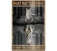 Cat Tiger What Matters Most Is How You See Yourself Iron Painting Fade Resistant Tin Wall Plaque Decorative Plaque Poster For Bar Man Cave Porch 20X30Cm