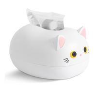 Cat Tissue Box, Cute Cartoon Cat Shape Tissue Dispenser Portable Tissue Holder Desktop Tissue Holder Cat Ear Toothpick Box Plastic Tissue Box for Kitchen Bathroom (White)