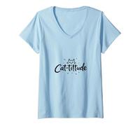 Cat-titude: Sassy Feline Attitude for Cat Lovers V-Neck T-Shirt, Women, Baby Blue, XL