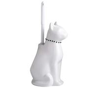 Cat Toilet Brush Holder - Ceramic Whimsical Feline Design with Wide-Mouth Storage, Black Toilet Bowl Brush and Holder Set Cute for Bathroom Ground, Easy-Clean Cat Lover Gift (White)