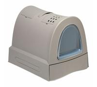 Cat Toilet Litter Box Hooded Toilet Quick Cleaning with Sliding Compartment Gray