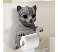 Cat Toilet Roll Holder, Funny Wall Mounted Cat Shaped Toilet Paper Holder, Resin Kitten Statue Tissue Paper Roll Storage for Dorm Home RV Restroom Travel Kitchen 22x16x12cm