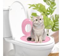 Cat Toilet Seat Training Kit, Cat Toilet Traiining System, Teach to Use, Reusable Thrainer, Trainig Seat Tool, Box for Pet Cleaning (Pink)