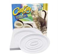 Cat Toilet Training System - Reusable Plastic Trainer Kit with White Tray & Gray Inner Support - Includes Replaceable Feather Toy - Eco-Friendly Pet Training Tool to Teach Cats to Use Toilet