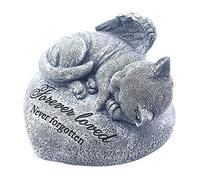 Cat Tombstone - Sleeping Angel Cat Memorial Statue, Waterproof Cat Garden Ornament | Forever Loved Pet Grave Marker, Never Forgotten Cat Memorial Stone, Angel Cat tributee for Family