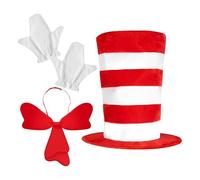 Cat Top Hat,Red White Striped Cat in The Hat Costume Set - Breathable Cosplay Accessories Role-Playing for Men Women Kids Boys Girls Dress up Party Festival