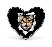Cat Torn Paper Unisex Novelty Brooches & Pins Heart Metal Lapel Badge for Clothing Shawl Hat