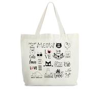 Cat Tote Bag for Women, Funny Cat Canvas Tote, Cat Lover Gift Bag, Pet Library Book Bag, Kitten Shoulder Bag Gifts for Cat Lovers Cat Mom Cat Lady Cat Owner -65, Rustic, L