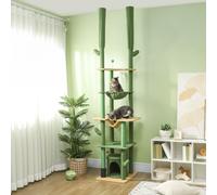 PawHut 225-255cm Floor to Ceiling Cat Tree w/Hammocks, Cat House, Green