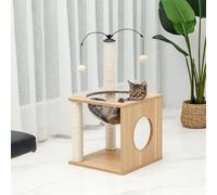 Cat Tower for Indoor Cats, Cat Climbing Frame Cat Tree Scratching Post For Small Cats Kittens With Transparent Acrylic Nest And 2 Rotatable Hanging Balls Size 40x40x64cm
