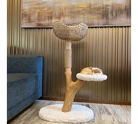 Cat Tower for Indoor Cats, Solid Wood Cat Tree Tower For Large Cats Up To 22 Lbs With Water Hyacinth Basket 17.5 x 23.5 x 40 Inches Brown or White(White)