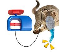 Cat Toy - 13cm Hanging Self Playing Mouse Plush With Sounds 1.6m Rope | Door Mounted Interactive Feathers Teasing Stick | Abs Short Plush Mouse Toy For Cats