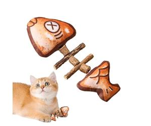 Cat Toy - 16.5x6cm Grilled Fish Chew Doll | Realistic Bone Shape Catnip Wood Stick Aid | Crystal Velvet Soft Filling Durable Build | Kitty Teething Play Indoor Training Use