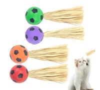 Cat Toy Ball, Feather Ball Cat Toy - 4 Piece Interactive Tubeproof Cat Ball Toy with Raffia - Lightweight Boring Kitten Game, Pet Supplies for Exercise, Scratching Posts