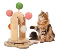 Cat Toy Ball Track,2-in-1 Interactive Cat Toy for Indoor Cats,Natural Sisal Ball with Solid Wooden Base,Spinning Ball Cats Scratcher Toy