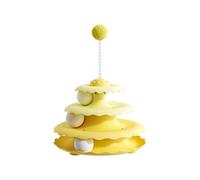 Cat Toy Interactive Puzzle Spinner with Spring Teaser Ball, 3-Tier Playground for Indoor Cats, Hands-Free Kitten Entertainment with Removable Parts for Easy Cleaning, 17.2x17.2x24.5cm, Yellow