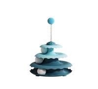 Cat Toy Interactive Puzzle Spinner with Spring Teaser Ball, 3-Tier Playground for Indoor Cats, Hands-Free Kitten Entertainment with Removable Parts for Easy Cleaning, 17.2x17.2x24.5cm, Blue