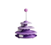 Cat Toy Interactive Puzzle Spinner with Spring Teaser Ball, 3-Tier Playground for Indoor Cats, Hands-Free Kitten Entertainment with Removable Parts for Easy Cleaning, 17.2x17.2x24.5cm, Purple