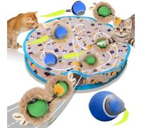 Cat Toy Play Mat with 2 Electric Interactive Cat Toy Balls, USB Rechargeable Cat Play-Catch Balls, 3 Modes Motion Activate Automatic Cat Toys, Hide and Seek Kitten Ball Toy, Smart 360° Fast Rolling