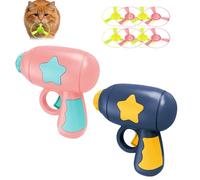 Cat Toy Propeller Launcher, Cat Fetch Toy with Colorful Flying Propellers Set, cat toy propeller launcher with 4pcs UFOs Without Lights/1pcs Light-Up Ufos Spinning Tops (2pcsA)