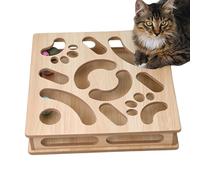 Cat Toy Puzzle - Scratch Enrichment Box, Nail File Alternative, Interactive Wooden Maze | Modern Design, Bell Ball, Cat Puzzle For Pets, Mental Stimulation, Training, Game,