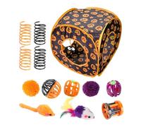 Cat Toy Set - Polyester Catnip Toy Set, Halloween Pumpkin Cube Catnip Toys Kit, Kitten Toys, Hidee & Seek Cat Play Tunnel, Interactive Kitten Playset, Feathers Fot Indoor Peekaboo, Playtime