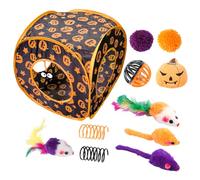 Cat Toy Set - Polyester Catnip Toy Set, Halloween Pumpkin Cube Catnip Toys Kit, Kitten Toys, Hidee & Seek Cat Play Tunnel, Interactive Kitten Playset, Feathers Fot Indoor Peekaboo, Playtime