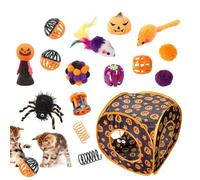 Cat Toy Set - Polyester Catnip Toy Set, Halloween Pumpkin Cube Catnip Toys Kit, Kitten Toys, Hidee & Seek Cat Play Tunnel, Interactive Kitten Playset, Feathers Fot Indoor Peekaboo, Playtime