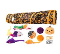 Cat Toy Set with Tunnel, Cat Tunnel with Toy, Halloween Foldable Cat Tubes with Toy, Interactive Toy with Pumpkin Pattern for Small Animals, Bored Cats