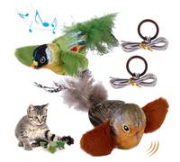 Cat Toys - 2 Pcs Chirping Tit Cat Toys, Simulation Bird Design, Interactive Toys for Indoor Kitty Kitten Exercise Green Robin + Brown Parrot