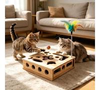 Cat Toys - Claw Saver Box for Cats, Cat Nail File Box with 2-in-1 Scratching, Interactive Cat Nail File Toy for Indoor Cats, Wooden Puzzle Cat Enrichment Box with Teasers & Treat Holes (Style-B)