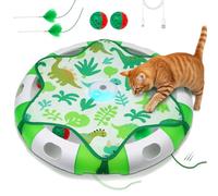 Cat Toys for Indoor Cats, Interactive Automatic Hide and Seek Toy, Moving Concealed Feathers Wand Teaser, Bird Chirping Squeaky, Touch Activated, Rechargeable Kitten Toys,Cat Bell Ball to Stimulate