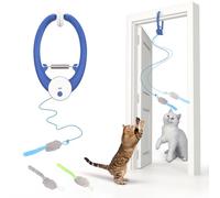 Cat Toys, Hanging Automatic Interactive Cat Toy, Colorful Bouncing Mice, Extra Long Elastic Rope, Motion Activated Rechargeable Cat Feathers Toys, Interactive Cat Toys for Indoor Cats Dark Blue