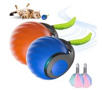 Cat Toys Interactive Cat Toy, 2025 New Smart Kitten Toys Automatic Rolling Tracker with Fluffy Tail, Rechargeable Electric Pet Toy for Cats, Motion Activated Kitten Rolling Ball Toys (Blue+Orange)