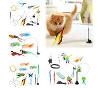 Cat Toys Interactive for Indoor Cats,Feather Teaser Set 11 Pcs,2 Play Modes Kitten Wand,Feather Toys Refills Attachment Replacement,for Teaser Play and Chase Exercise with Kitten (C)