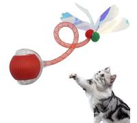 Cat Toys Interactive for Indoor Cats Interactive Electric Automatic Cat Toys with Light Elastic Mesh Tail Red rope, USB Rechargeable Pet Moving Ball for All Cats Sizes All Floors Carpet Available