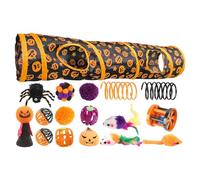 Cat Toys Set with Tunnel, Halloween Peekaboo Cave Cat Tubes, Interactive Toy with Pumpkin Pattern for Small Animals, Bored Cats