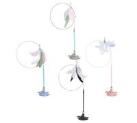 Cat toys with a wind cup stick to the ground, 4 fishing for cats with feathers - interactive game for pet work against boredom indoors