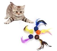Cat Toys With Bells, Cat Ball Toy 5Pcs Colorful Pet Kitten Plush Play Rattan Balls With Feather Rings Bell Feather for Indoor to Keep Fit and Active