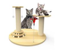 Cat toys wooden scratching post, interactive cat toy, wooden cat toy with elastic feathers, Suitable toys for indoor kittens (50)