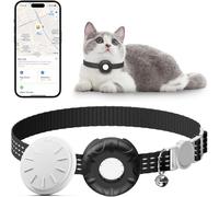 Cat Tracker,Breakaway Tracking Pet Collar with Finder Tag and Tracker Holder,No Monthly Fee, Compatible with Apple Airtag Find My (iOS Only), Reflective Strip Design with Bell(Black)