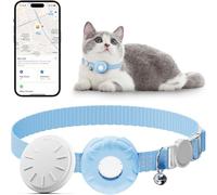 Cat Tracker,Breakaway Tracking Pet Collar with Finder Tag and Tracker Holder,No Monthly Fee,Compatible with Apple Find My (iOS Only), Reflective Strip Design with Bell(Blue)