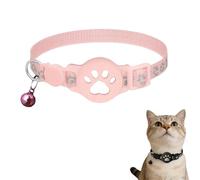 Cat Tracker Collar for Small Cats, Cat GPS Tracker Collar, Compatible with iOS/Android, No SIM Required, Reflective Pet Collars with Buckle, Breakaway with Bell for Kittens & Puppies (Pink B)