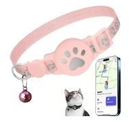 Cat Tracker Collar for Small Cats - Real Time Cat GPS Tracker No Monthly Fee,no Sim Required, Pet Anti Lost Recorder GPS Collars Works With Ios Only, Waterproof, Reflective Strip To Choice (Pink)