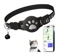 Cat Tracker Collar for Small Cats - Real Time Cat GPS Tracker No Monthly Fee,no Sim Required, Pet Anti Lost Recorder GPS Collars Works With Ios Only, Waterproof, Reflective Strip To Choice (Black)