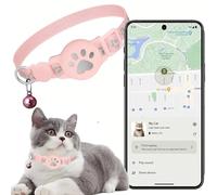 Cat Tracker Collar for Small Cats, Real Time Cat GPS Tracker No Monthly Fee, No SIM Required, Pet Tracker for Cats Works with goo- gle Find My Device (Only Android) (Collar + tracker Pink)