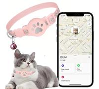 Cat Tracker Collar for Small Cats, Real Time Cat GPS Tracker No Monthly Fee, No SIM Required, Pet Tracker for Cats Works with Apple Find My (Only iOS) (Collar + tracker pink)