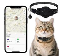 Cat Tracker Collar for Small Cats, Real Time Cat GPS Tracker No Monthly Fee, No SIM Required, Pet Tracker for Cats Works with Apple Find My (Only iOS) (Collar + black tracker)